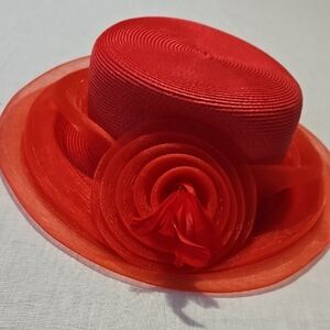 NWOT August Hats Red Women's Hat with Rosette Detail